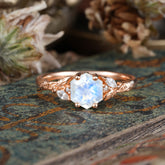 Nature-Inspired 4 - Prong Hexagon - Cut Moonstone Ring